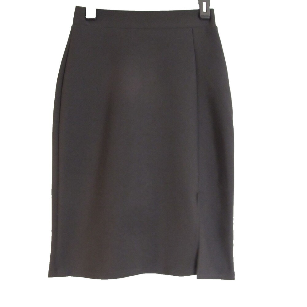 Mia Rose Black Pencil Skirt Women’s Medium Pull‑On Stretch Side Slit Knee Length